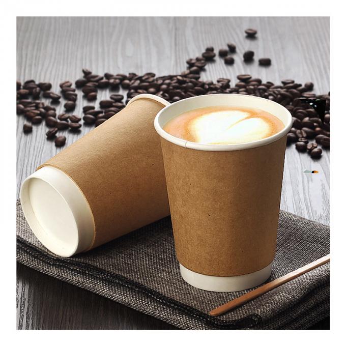 Brown Office Kraft Double Wall Coffee Cup , Disposable Kraft Cups And Lids 2