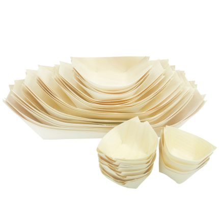 Portable Wood Biodegradable Disposable Tableware Plates Boat Shape