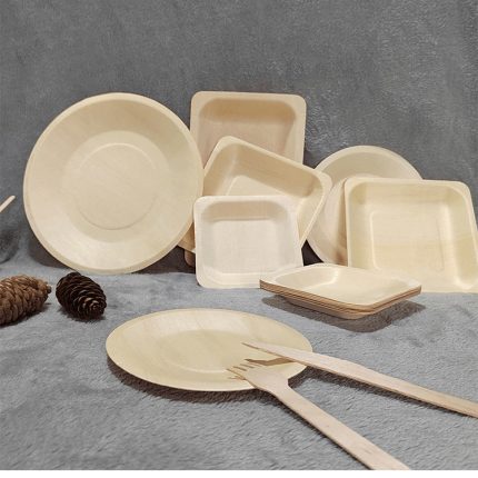 Square Wooden Biodegradable Disposable Tableware Compostable For Wedding